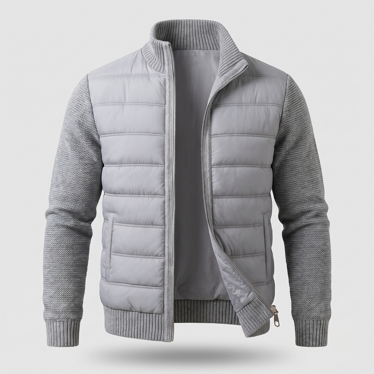 Gabriel - Men's Tapered Puffer Jacket with Fleece Knit Sleeves