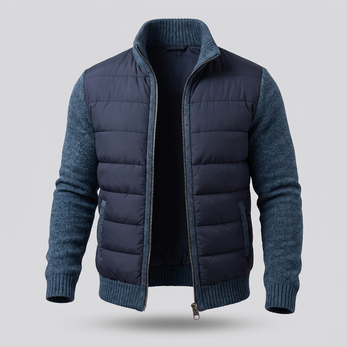 Gabriel - Men's Tapered Puffer Jacket with Fleece Knit Sleeves