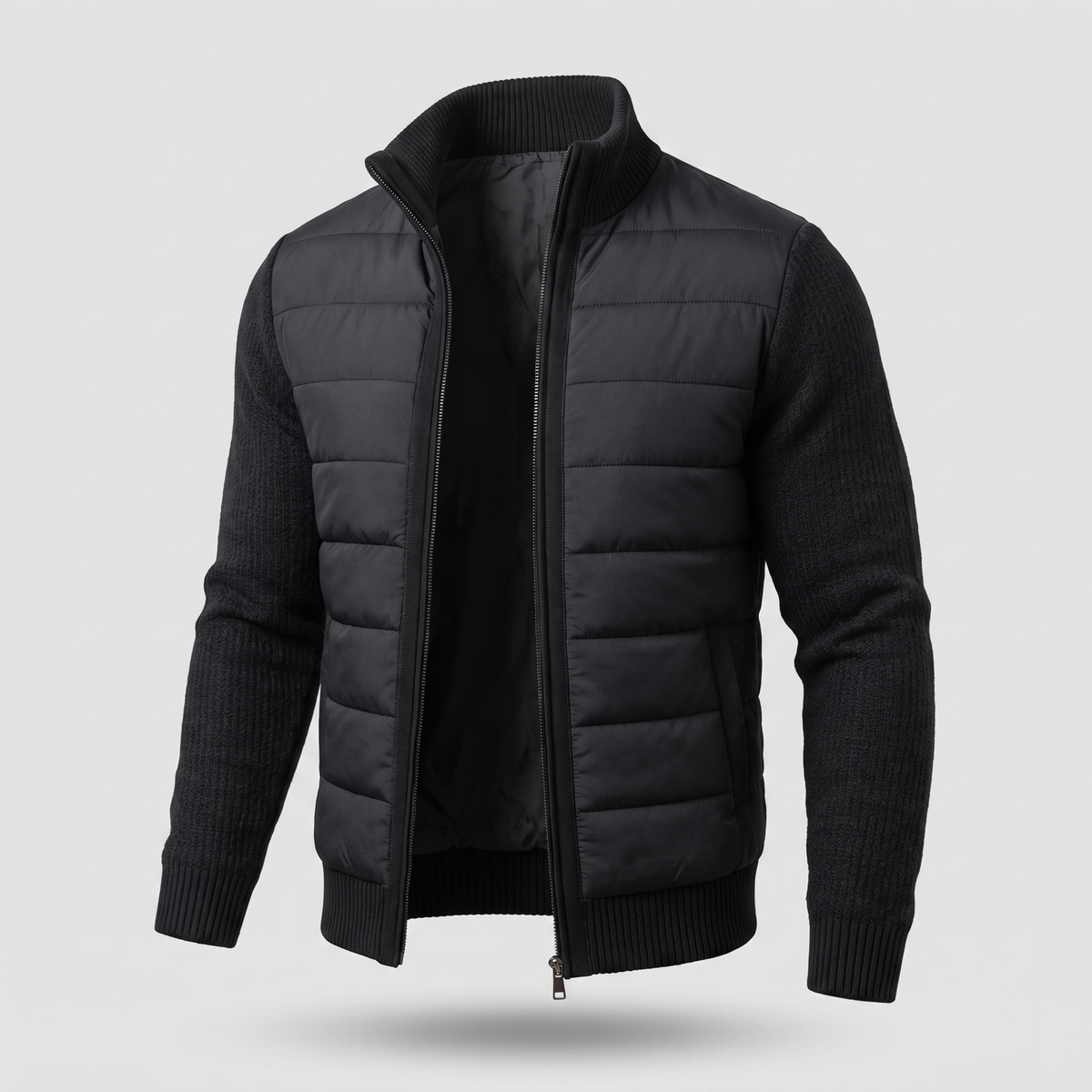 Gabriel - Men's Tapered Puffer Jacket with Fleece Knit Sleeves