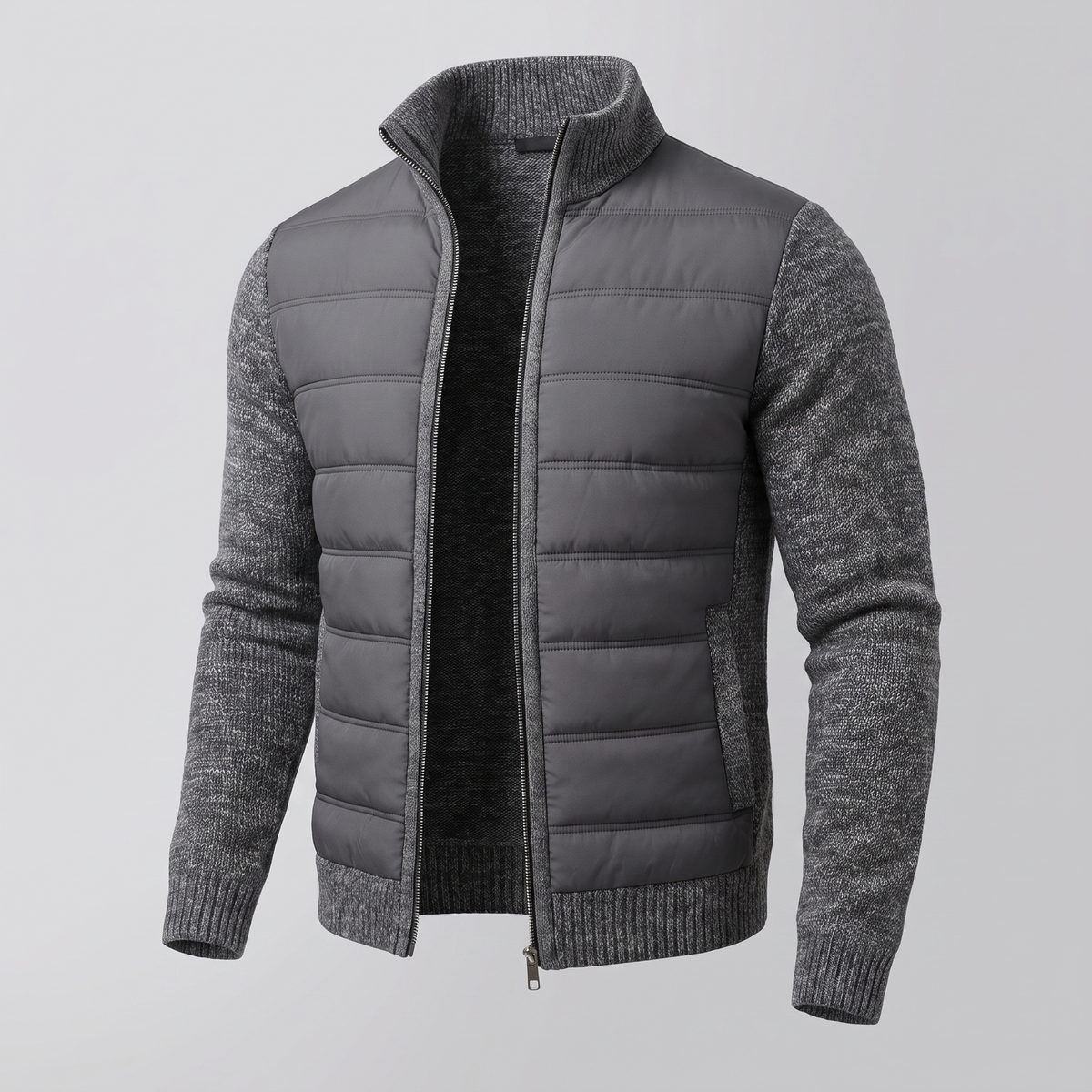 Gabriel - Men's Tapered Puffer Jacket with Fleece Knit Sleeves
