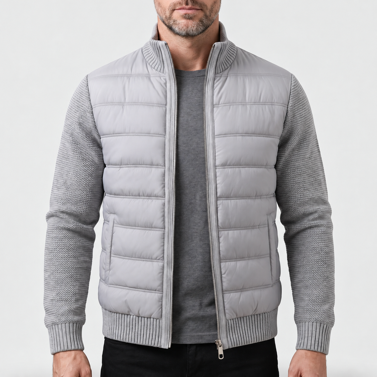Gabriel - Men's Tapered Puffer Jacket with Fleece Knit Sleeves