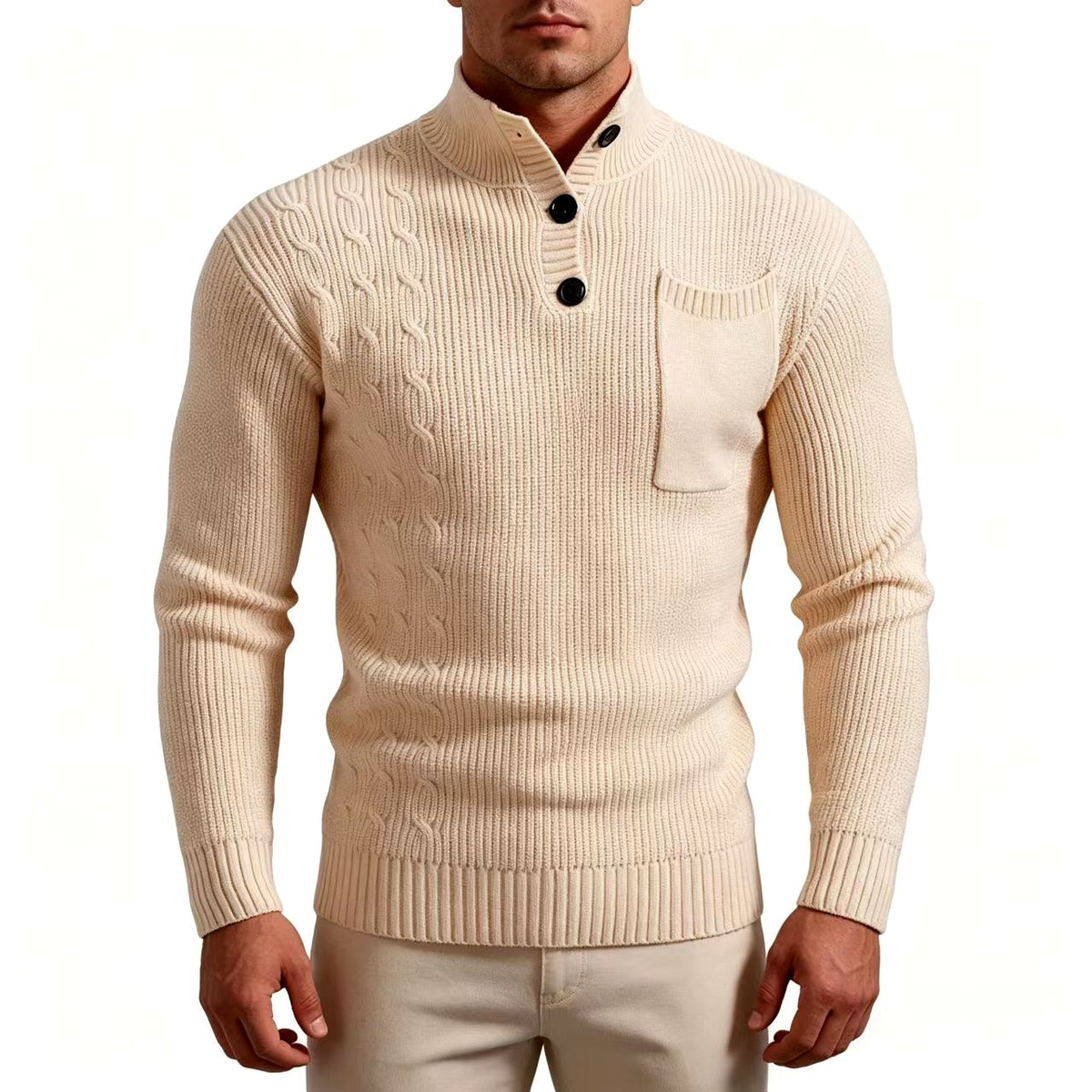 George - Men's Mock Neck Cable Knit Sweater 2