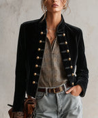 Georgia - Women's Velvet Military Button Blazer 1