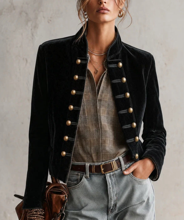 Georgia - Women's Velvet Military Button Blazer 1