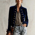 Georgia - Women's Velvet Military Button Blazer 2