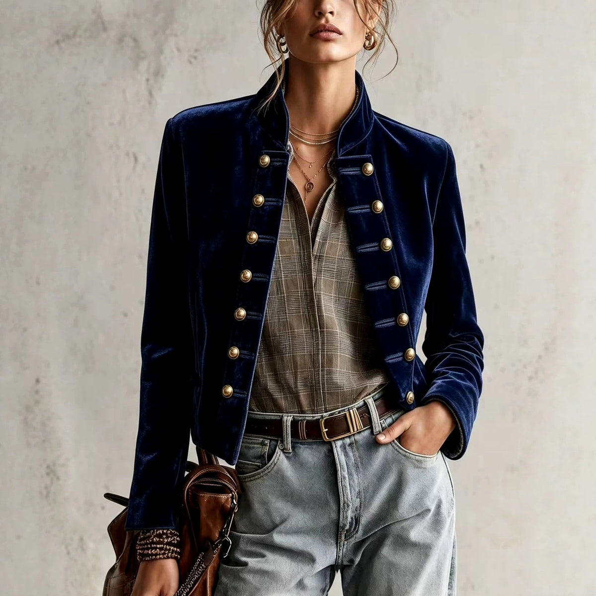 Georgia - Women's Velvet Military Button Blazer 2