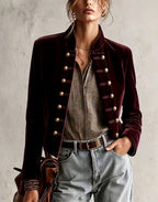 Georgia - Women's Velvet Military Button Blazer 3