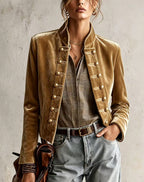 Georgia - Women's Velvet Military Button Blazer 4