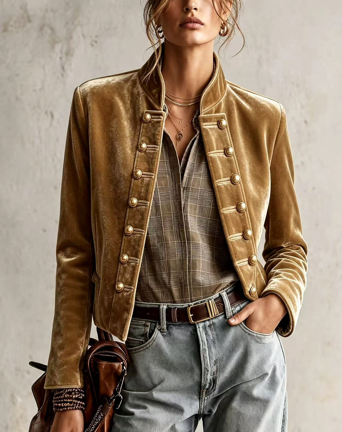 Georgia - Women's Velvet Military Button Blazer 4
