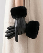Giselle - Women's Faux Leather Gloves with Plush Fur Cuffs