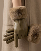 Giselle - Women's Faux Leather Gloves with Plush Fur Cuffs