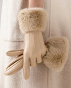 Giselle - Women's Faux Leather Gloves with Plush Fur Cuffs