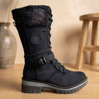 Giselle - Women's Lace-Up Boots with Knit Collar 