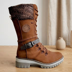Giselle - Women's Lace-Up Boots with Knit Collar 