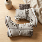 Giselle - Women's Lace-Up Boots with Knit Collar 