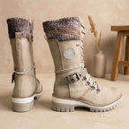 Giselle - Women's Lace-Up Boots with Knit Collar 