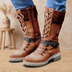 Giselle - Women's Lace-Up Boots with Knit Collar 