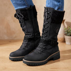 Giselle - Women's Lace-Up Boots with Knit Collar 