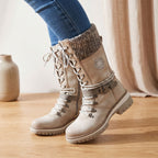 Giselle - Women's Lace-Up Boots with Knit Collar 