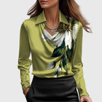 Giselle - Women's Pleated Cowl-Neck Blouse with Long Sleeves