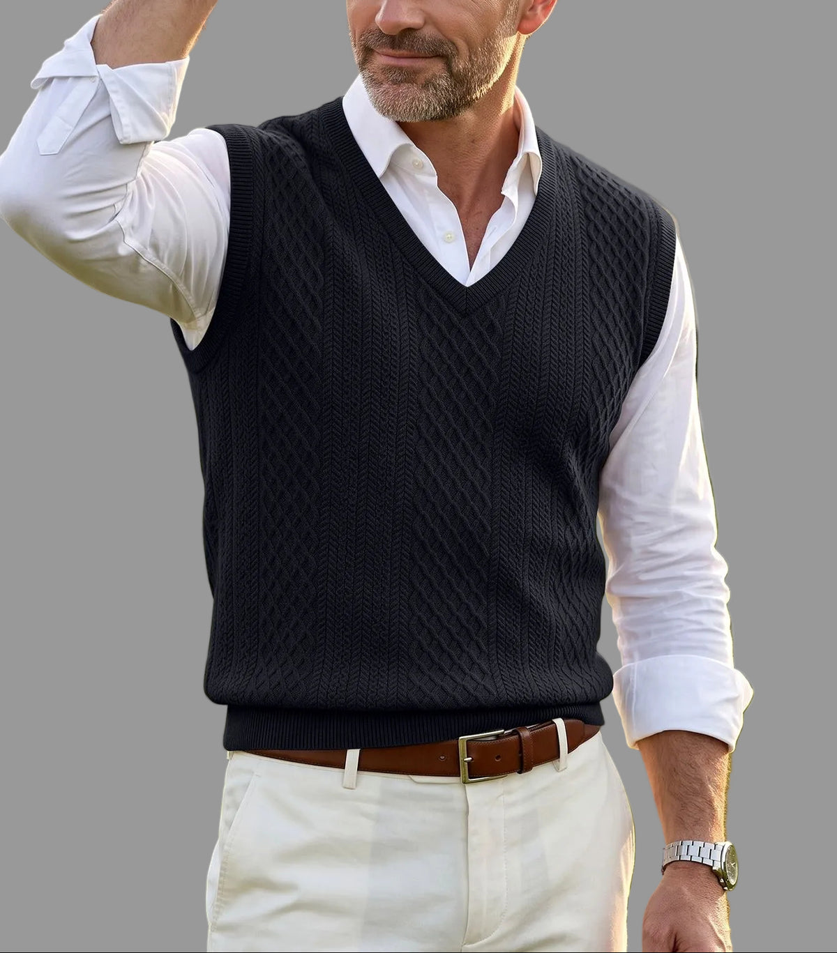 Graham - Men’s Classic Textured Knit Vest with Ribbed Hem 3