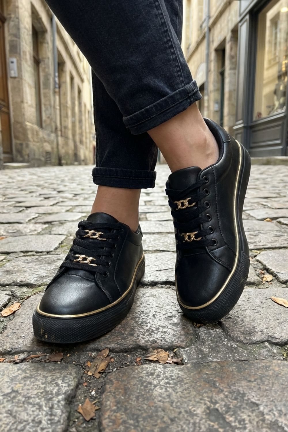 Greta - Women's Platform Sneaker with Chain Detail