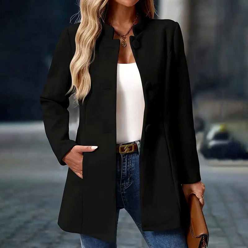Gundula - Women's Mandarin Collar Button-Front Winter Coat 2