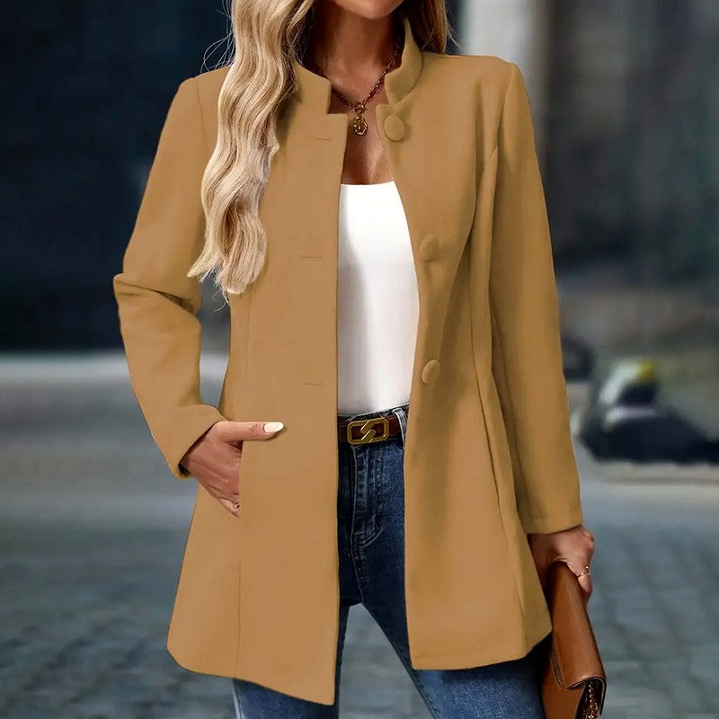 Gundula - Women's Mandarin Collar Button-Front Winter Coat 3