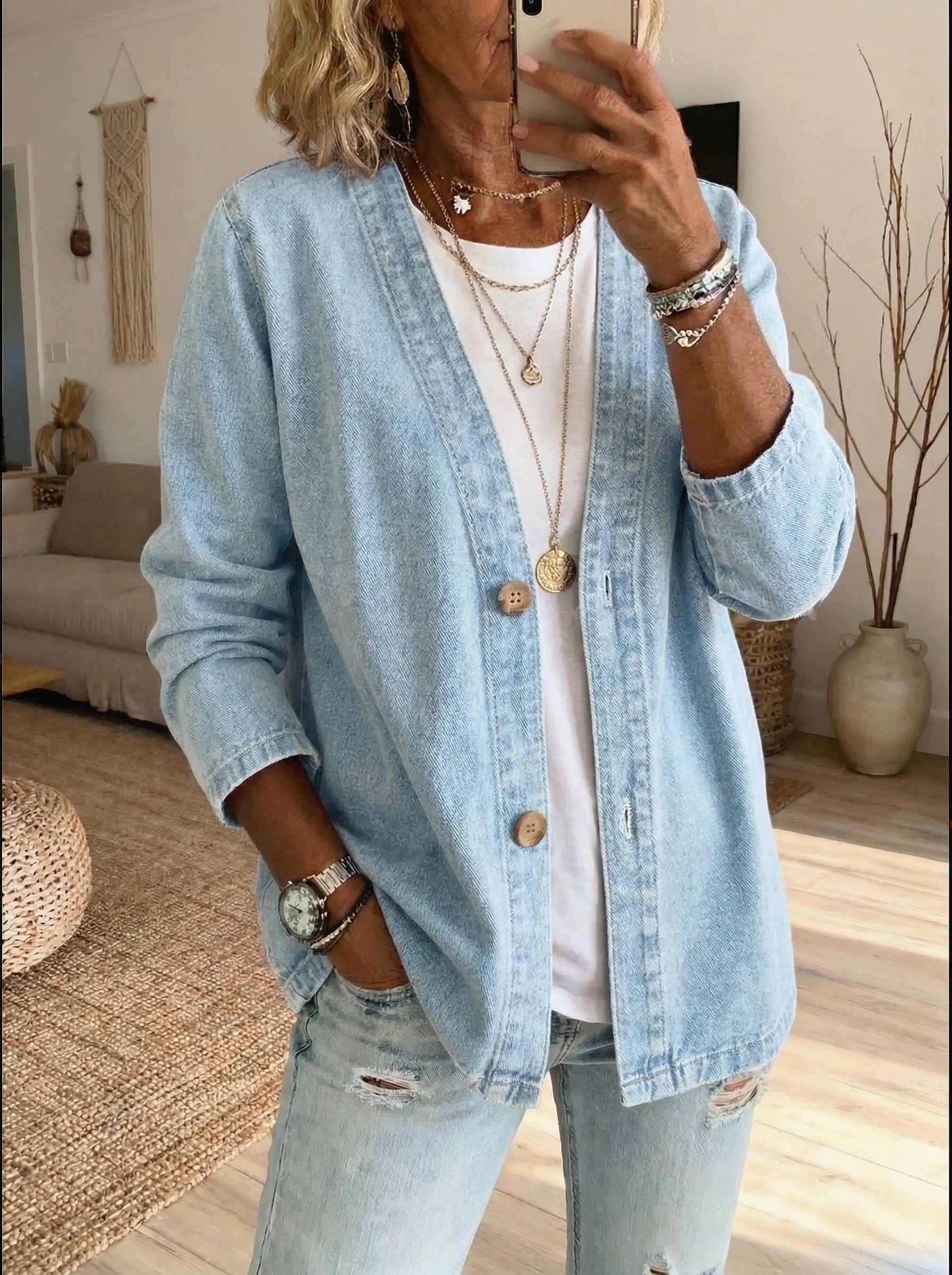 Hadley - Women's Denim Button Coat