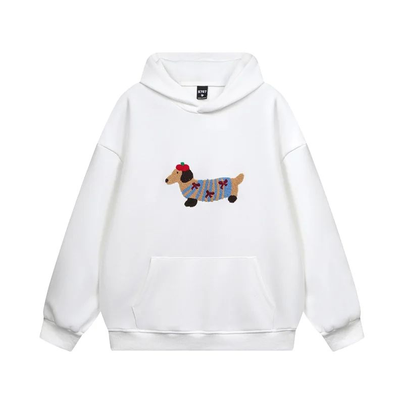 Hallie - Embroidered Dachshund Hoodie with Drawstring Hood