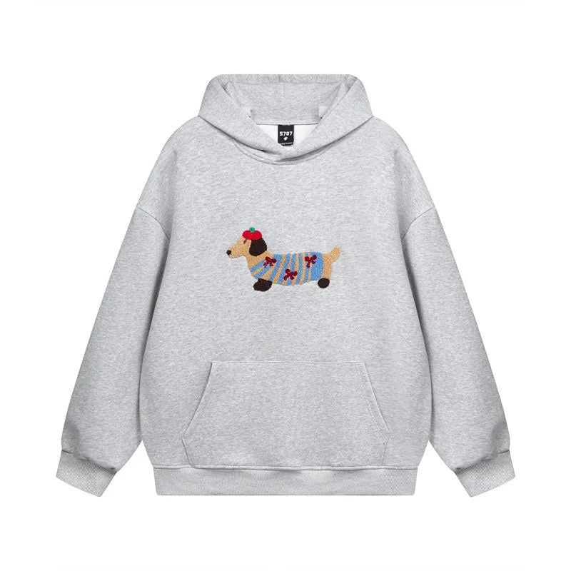 Hallie - Embroidered Dachshund Hoodie with Drawstring Hood