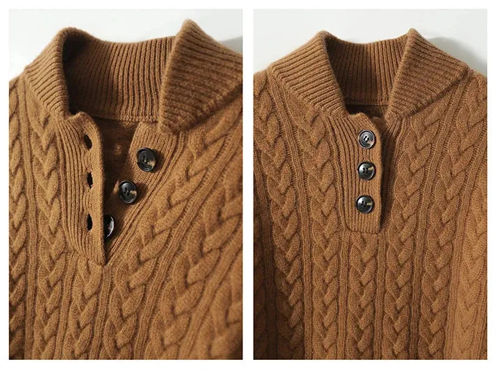 Harlow - Women's Cable-Knit Pullover with Collar Buttons