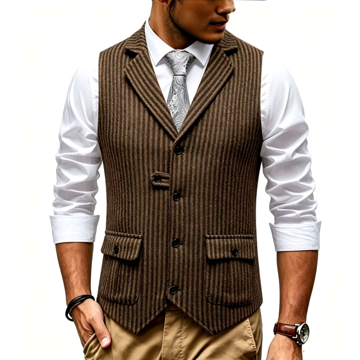 Hayden - Men's Flap Pocket Striped Vest 4