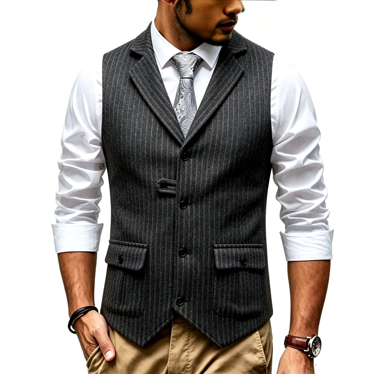 Hayden - Men's Flap Pocket Striped Vest 5