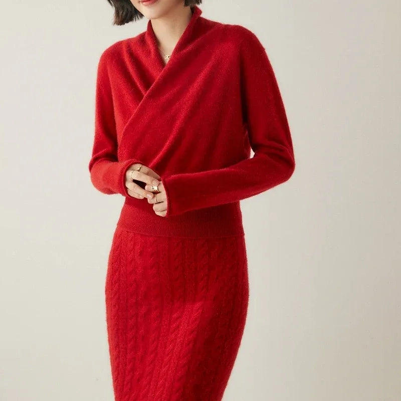 Hazel - Women's Cashmere Wrap V-Neck Pullover