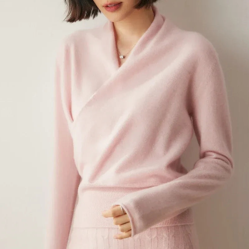 Hazel - Women's Cashmere Wrap V-Neck Pullover