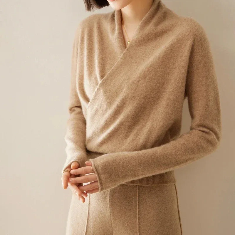 Hazel - Women's Cashmere Wrap V-Neck Pullover