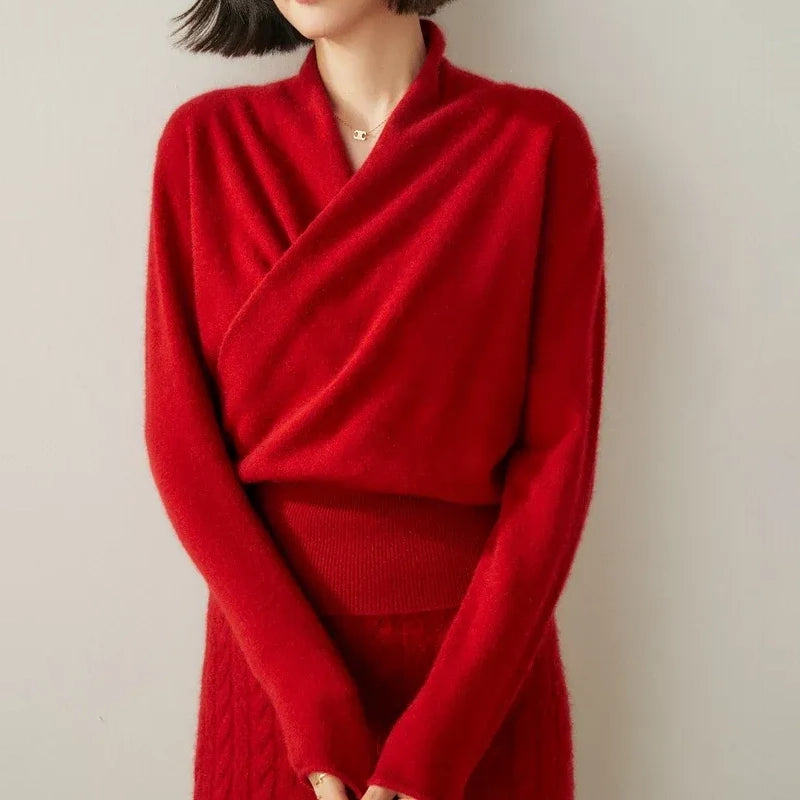 Hazel - Women's Cashmere Wrap V-Neck Pullover