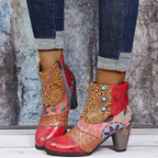 Hazel - Women's Patchwork Ankle Boots with Block Heel