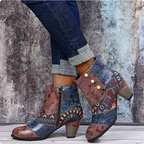 Hazel - Women's Patchwork Ankle Boots with Block Heel