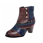 Hazel - Women's Patchwork Ankle Boots with Block Heel