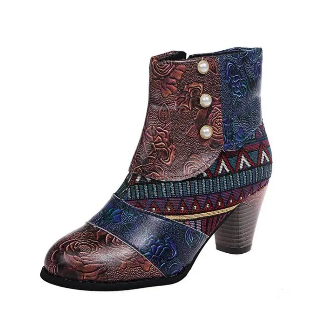 Hazel - Women's Patchwork Ankle Boots with Block Heel