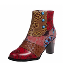 Hazel - Women's Patchwork Ankle Boots with Block Heel