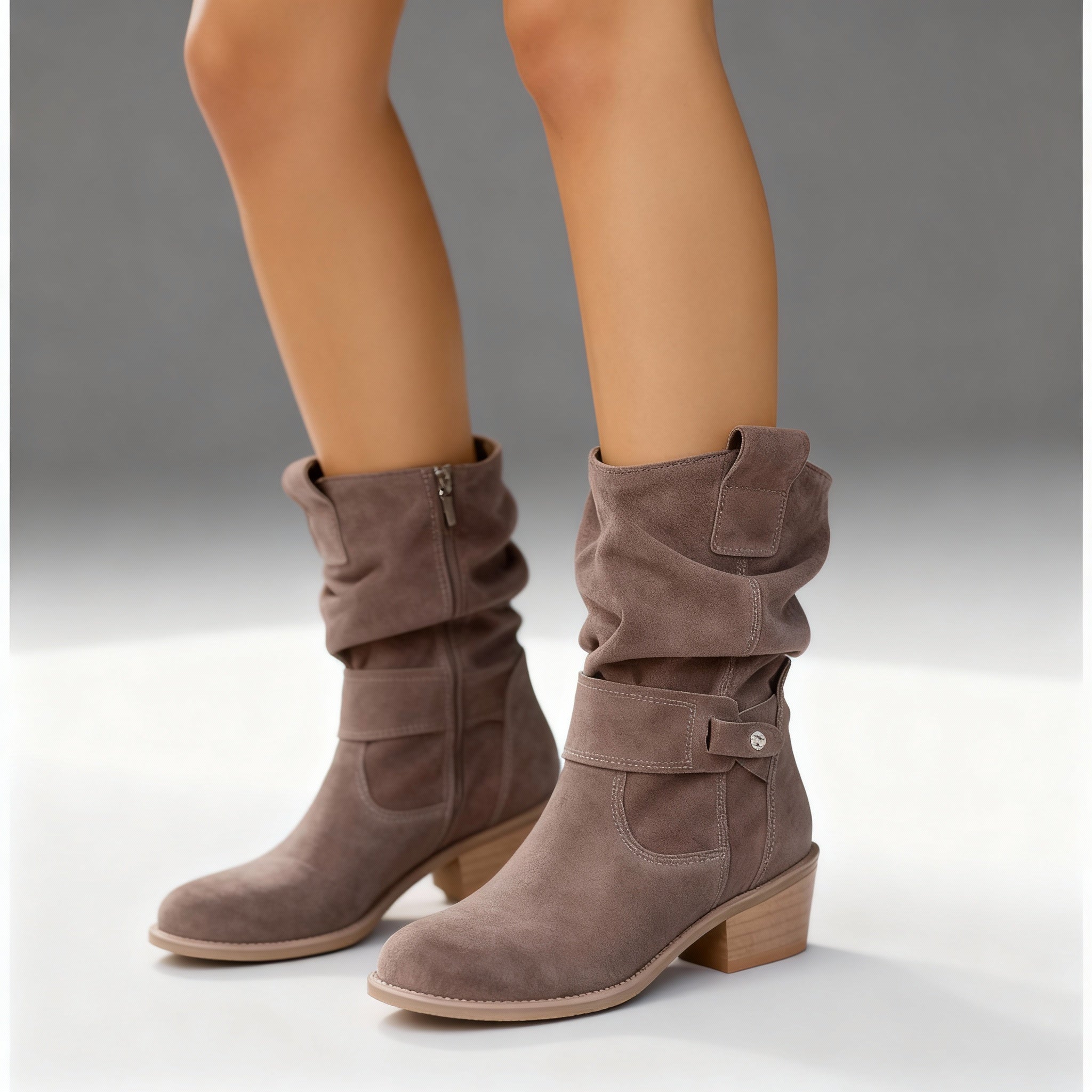 Helena - Women's Slouch Suede Mid-Calf Boot