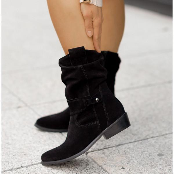 Helena - Women's Slouch Suede Mid-Calf Boot