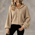 Iona - Women's Ribbed Hooded Button-Front Cardigan 1