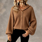 Iona - Women's Ribbed Hooded Button-Front Cardigan 3