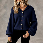 Iona - Women's Ribbed Hooded Button-Front Cardigan 4