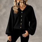 Iona - Women's Ribbed Hooded Button-Front Cardigan 5