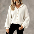 Iona - Women's Ribbed Hooded Button-Front Cardigan 6